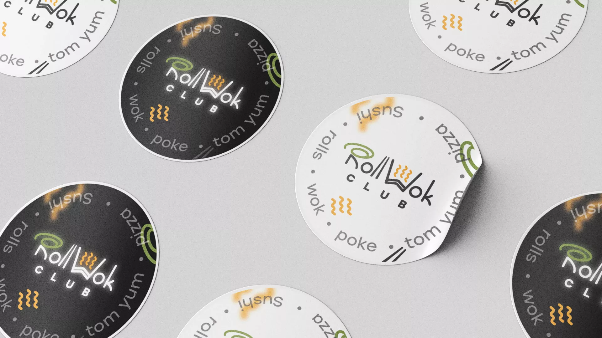 Разработка наклеек для суши-бара «Roll Wok Club» в Пензе